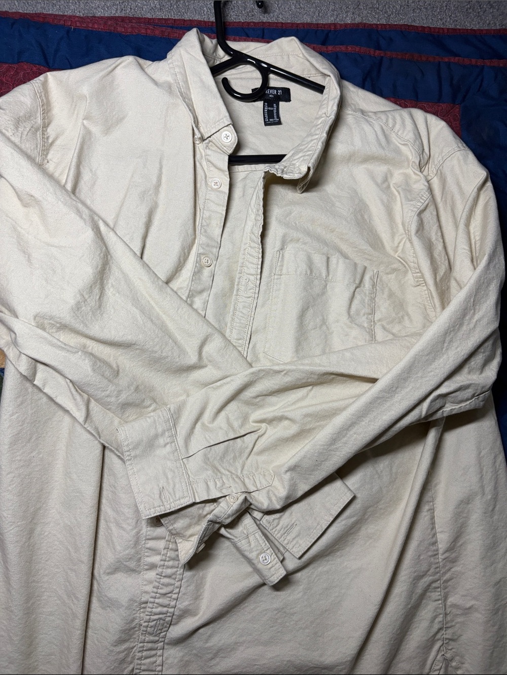 Forever 21 Men's Off-White Button-Down Long Sleeve Shirt